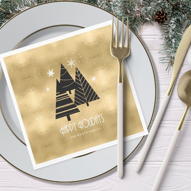 Christmas Trees and Snowflakes Gold ID863 Napkins (Creator Uploaded)