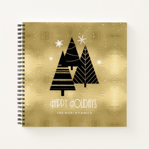 Christmas Trees and Snowflakes Gold ID863 Notebook