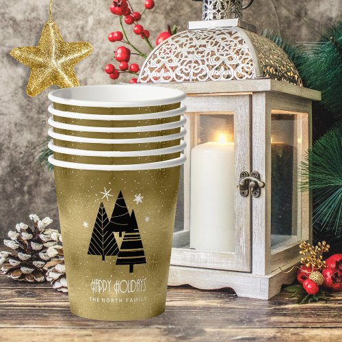 Christmas Trees and Snowflakes Gold ID863  Paper Cups