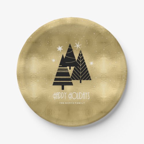 Christmas Trees and Snowflakes Gold ID863  Paper Plates