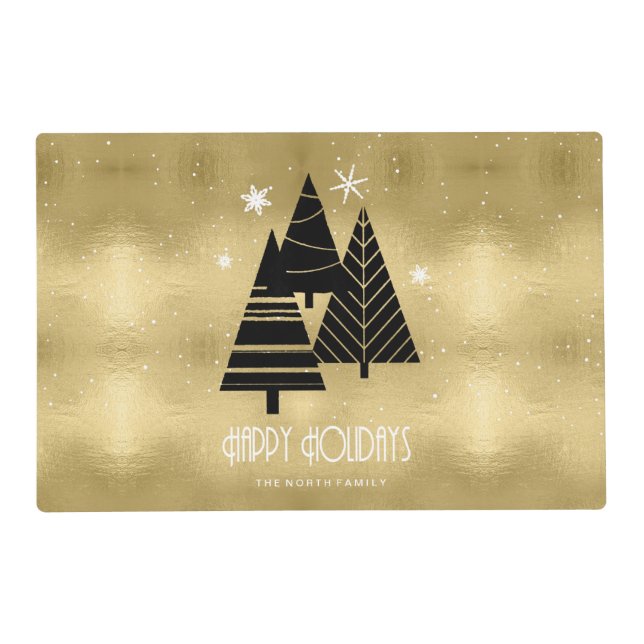 Christmas Trees and Snowflakes Gold ID863  Placemat (Front)