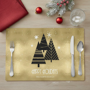 Christmas Trees and Snowflakes Gold ID863 Placemat