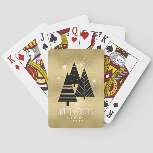 Christmas Trees and Snowflakes Gold ID863 Poker Cards (Back)