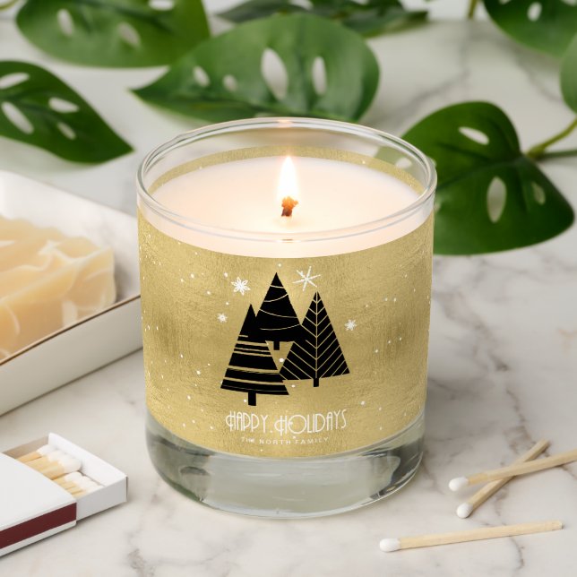 Christmas Trees and Snowflakes Gold ID863  Scented Candle (Lit)