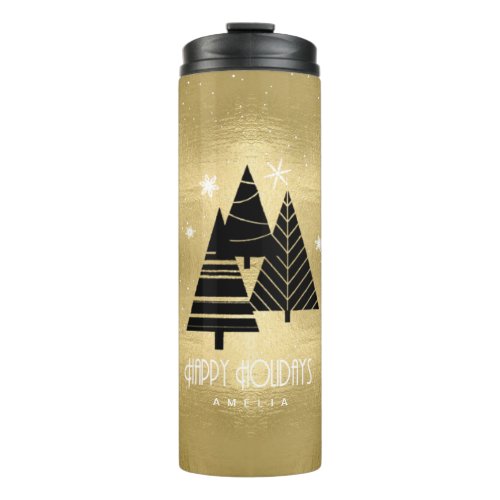 Christmas Trees and Snowflakes Gold ID863 Thermal Tumbler
