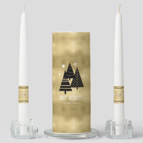 Christmas Trees and Snowflakes Gold ID863 Unity Candle Set