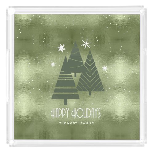 Christmas Trees and Snowflakes Green ID863 Acrylic Tray