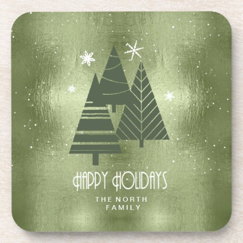 Christmas Trees and Snowflakes Green ID863 Beverage Coaster