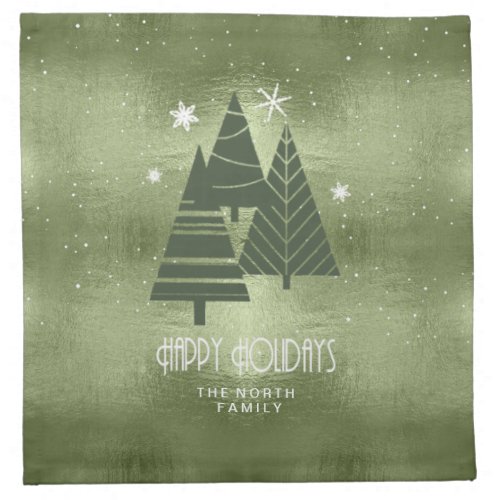Christmas Trees and Snowflakes Green ID863 Cloth Napkin