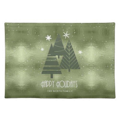 Christmas Trees and Snowflakes Green ID863 Cloth Placemat