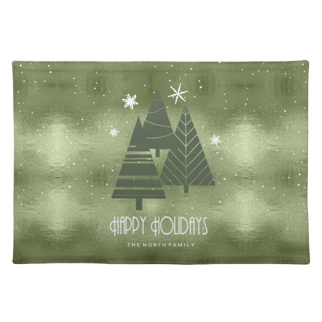 Christmas Trees and Snowflakes Green ID863 Cloth Placemat (Front)
