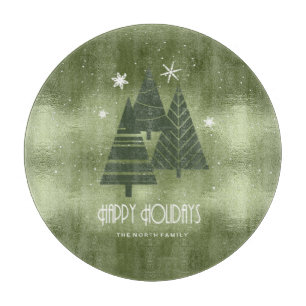 Christmas Trees and Snowflakes Green ID863 Cutting Board