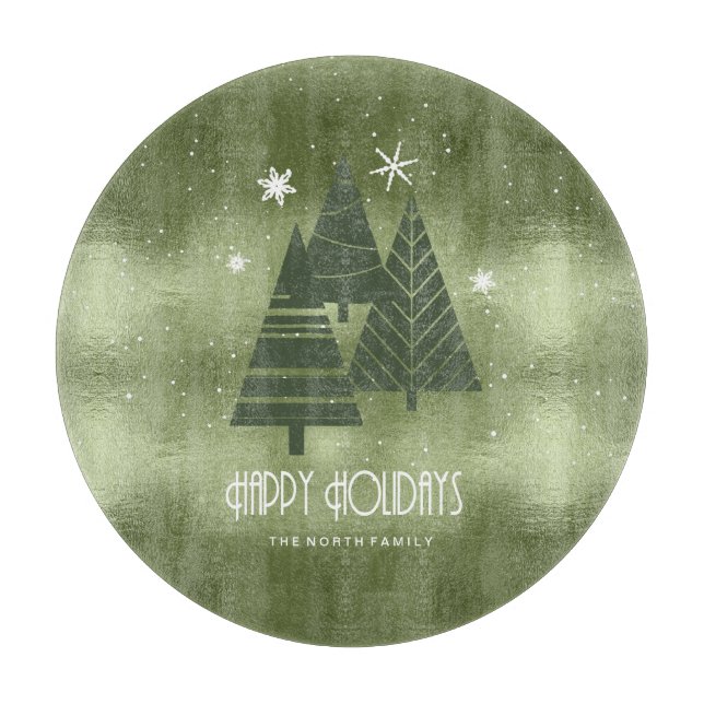 Christmas Trees and Snowflakes Green ID863 Cutting Board (Front)