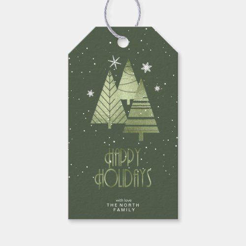 Christmas Trees and Snowflakes Green ID863 Gift Tags