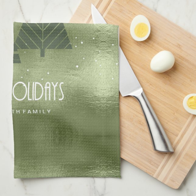 Christmas Trees and Snowflakes Green ID863 Kitchen Towel (Quarter Fold)