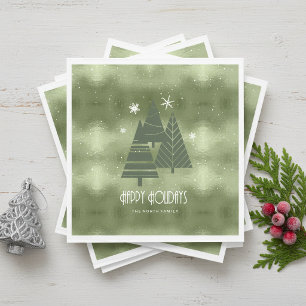 Christmas Trees and Snowflakes Green ID863 Napkins
