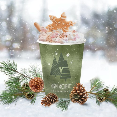 Christmas Trees and Snowflakes Green ID863 Paper Cups