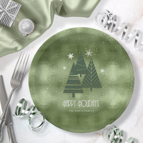 Christmas Trees and Snowflakes Green ID863 Paper Plates