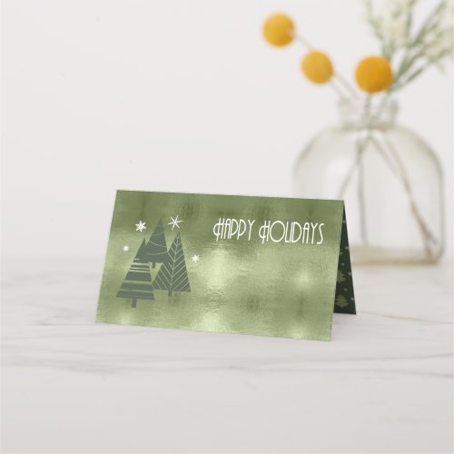 Christmas Trees and Snowflakes Green ID863 Place Card