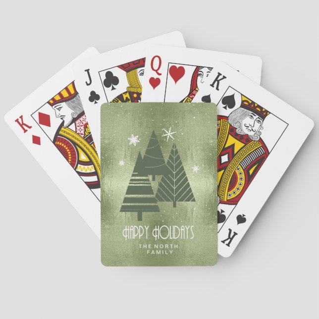 Christmas Trees and Snowflakes Green ID863 Poker Cards (Back)