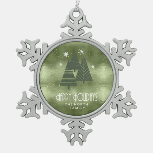Christmas Trees and Snowflakes Green ID863 Snowflake Pewter Christmas Ornament