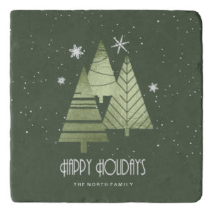 Christmas Trees and Snowflakes Green ID863 Trivet
