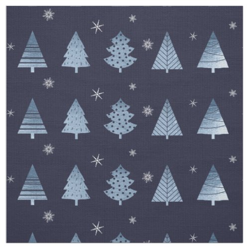 Christmas Trees and Snowflakes Pattern Blue ID863 Fabric