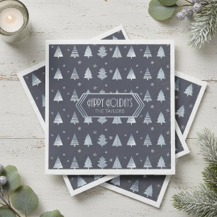 Christmas Trees and Snowflakes Pattern Blue ID863 Napkins