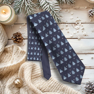 Christmas Trees and Snowflakes Pattern Blue ID863 Neck Tie