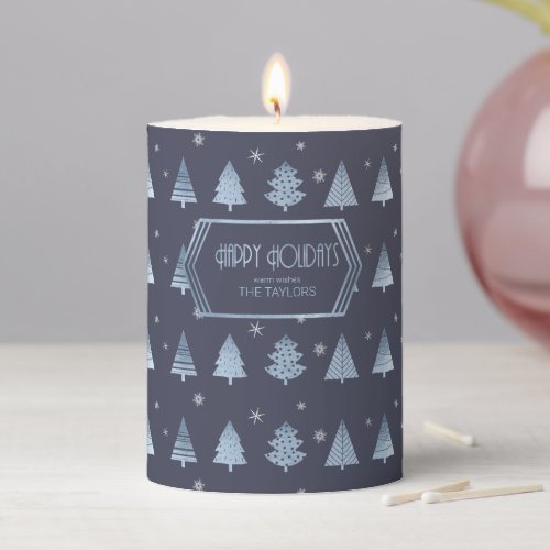 Christmas Trees and Snowflakes Pattern Blue ID863 Pillar Candle