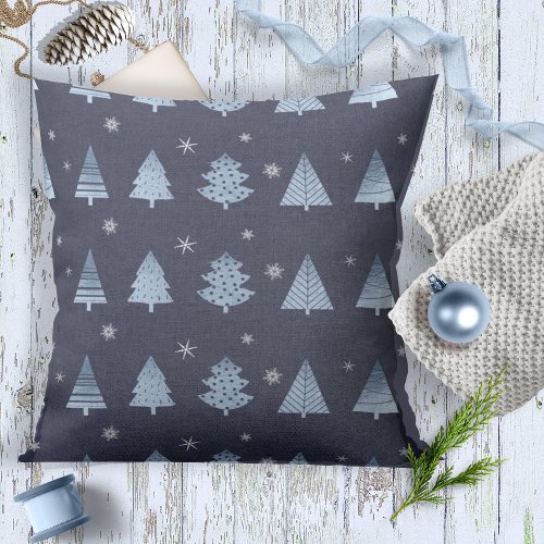 Christmas Trees and Snowflakes Pattern Blue ID863 Throw Pillow