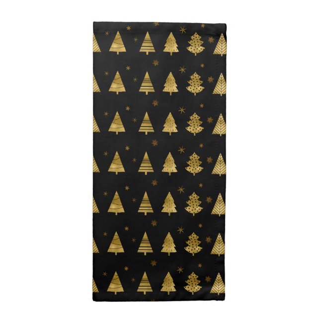 Christmas Trees and Snowflakes Pattern Gold ID863 Cloth Napkin (Half Fold)