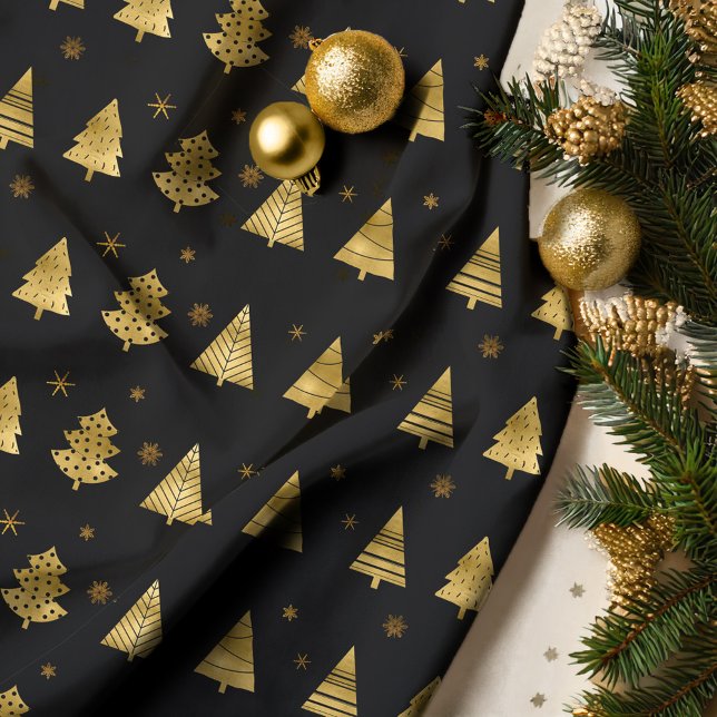Christmas Trees and Snowflakes Pattern Gold ID863 Fabric (Creator Uploaded)
