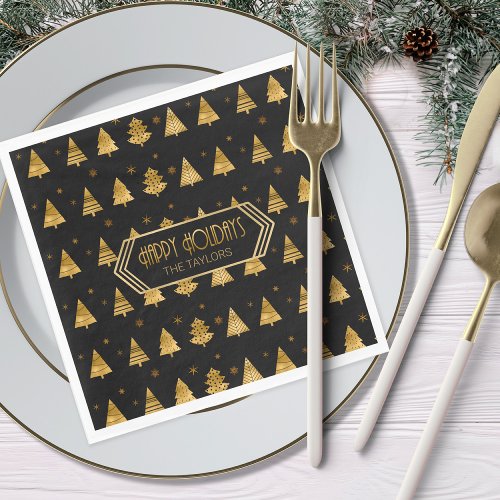 Christmas Trees and Snowflakes Pattern Gold ID863 Napkins