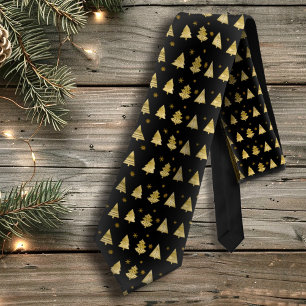 Christmas Trees and Snowflakes Pattern Gold ID863 Neck Tie