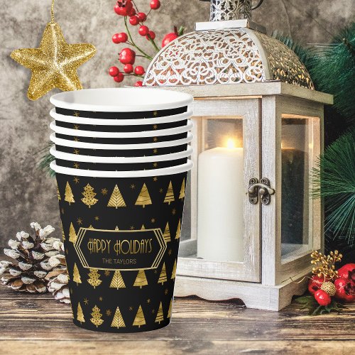 Christmas Trees and Snowflakes Pattern Gold ID863 Paper Cups