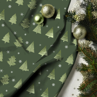 Christmas Trees and Snowflakes Pattern Green ID863 Fabric