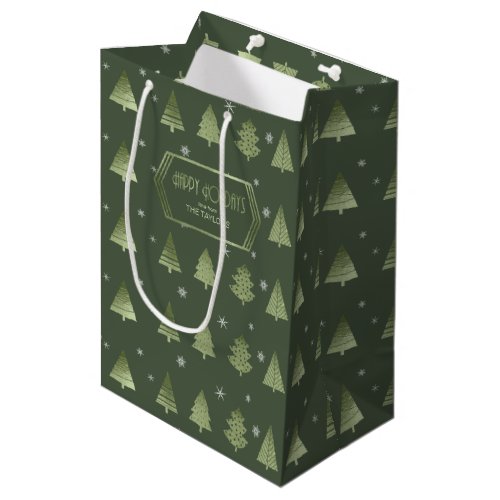 Christmas Trees and Snowflakes Pattern Green ID863 Medium Gift Bag