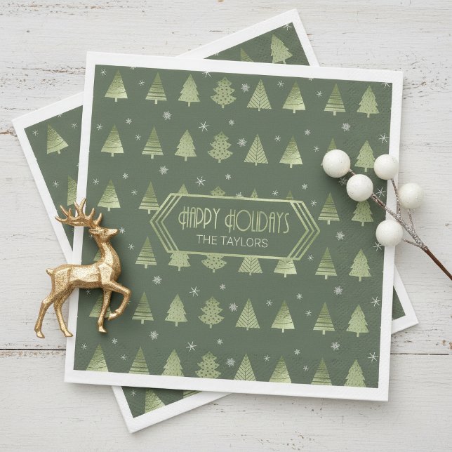 Christmas Trees and Snowflakes Pattern Green ID863 Napkins (Creator Uploaded)