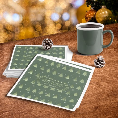 Christmas Trees and Snowflakes Pattern Green ID863 Napkins