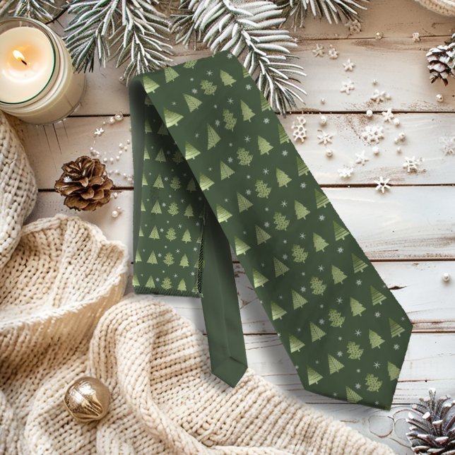 Christmas Trees and Snowflakes Pattern Green ID863 Neck Tie (Creator Uploaded)