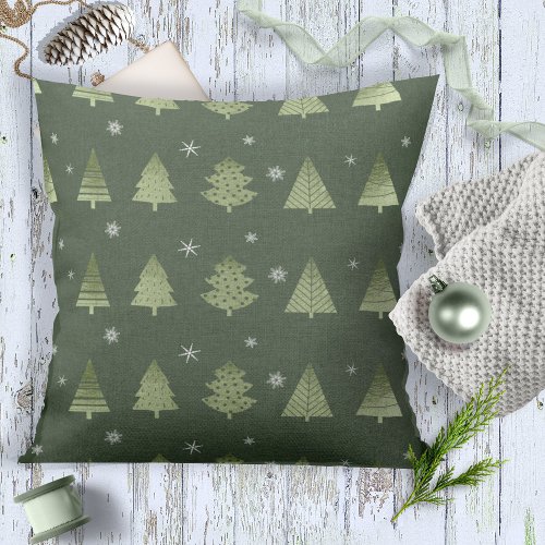 Christmas Trees and Snowflakes Pattern Green ID863 Throw Pillow