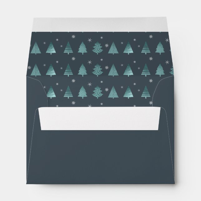 Christmas Trees and Snowflakes Pattern Teal ID863 Envelope (Back (Bottom))