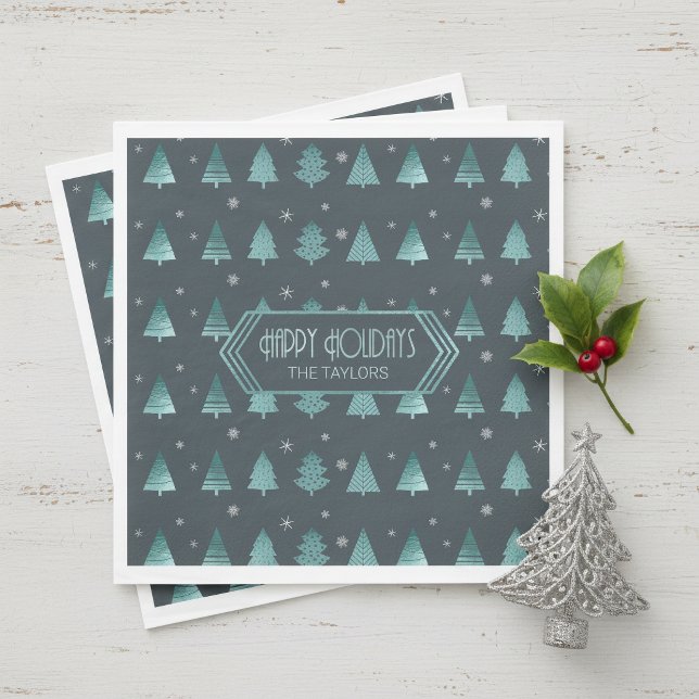 Christmas Trees and Snowflakes Pattern Teal ID863 Napkins (Creator Uploaded)