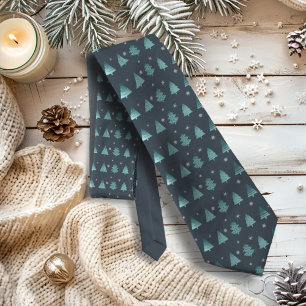Christmas Trees and Snowflakes Pattern Teal ID863 Neck Tie