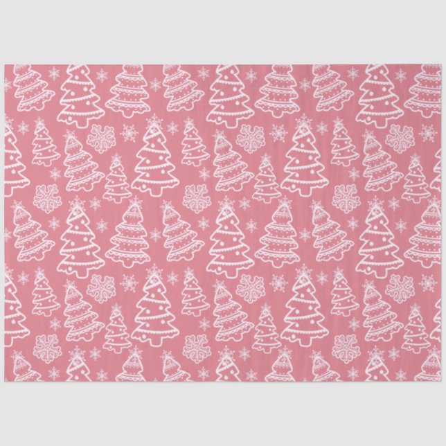 Christmas Trees and Snowflakes Pink Christmas Tissue Paper (Front)