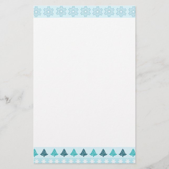 Christmas Trees and Snowflakes Stationery (Front)