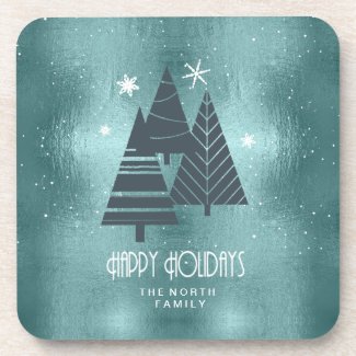 Christmas Trees and Snowflakes Teal ID863