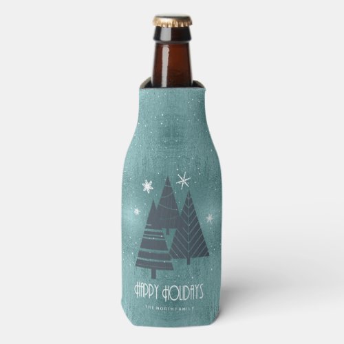 Christmas Trees and Snowflakes Teal ID863 Bottle Cooler