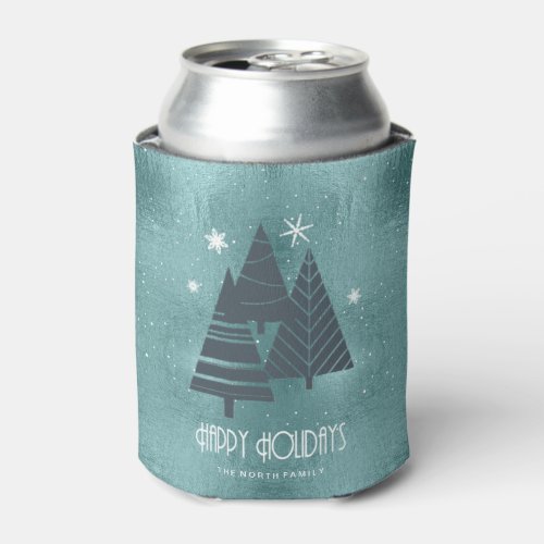 Christmas Trees and Snowflakes Teal ID863 Can Cooler